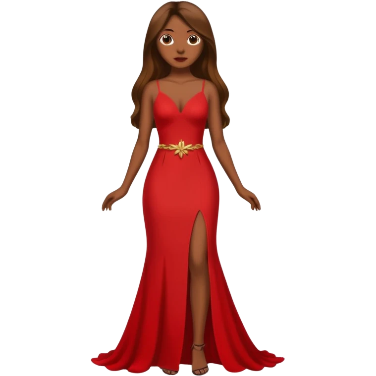 woman brown skin long hair red holiday gown full body emoji
