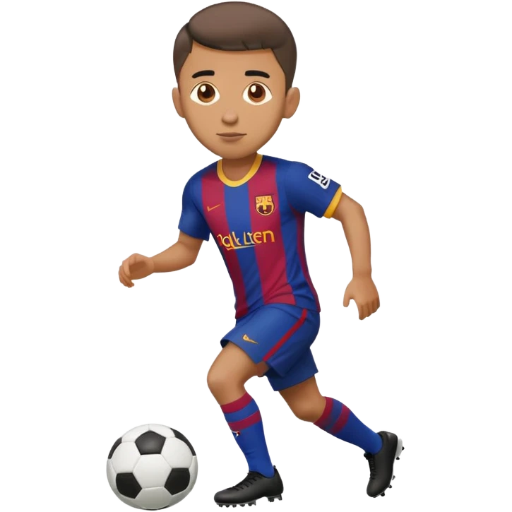 Raphinha Barcelona football player dribbling a football wearing Barcelona kit short hair emoji