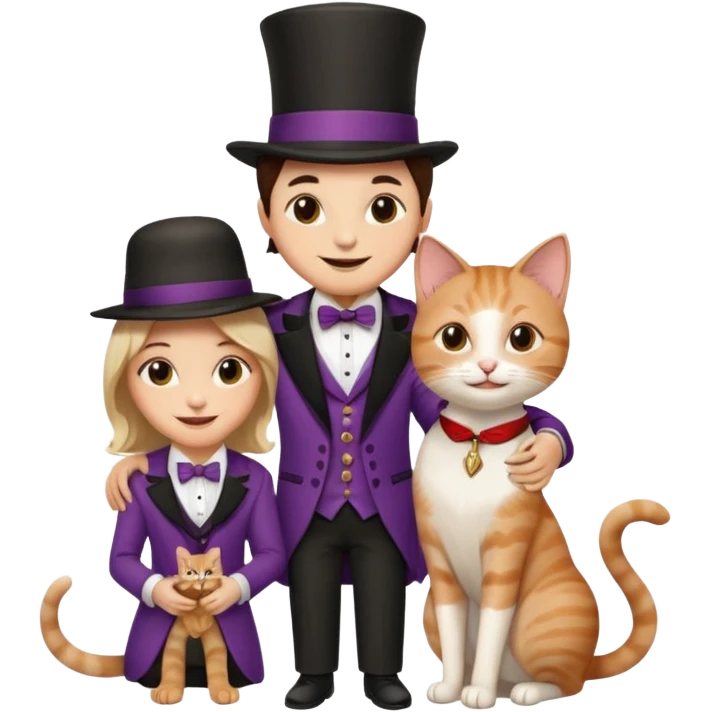 magician couple and their pet cat emoji