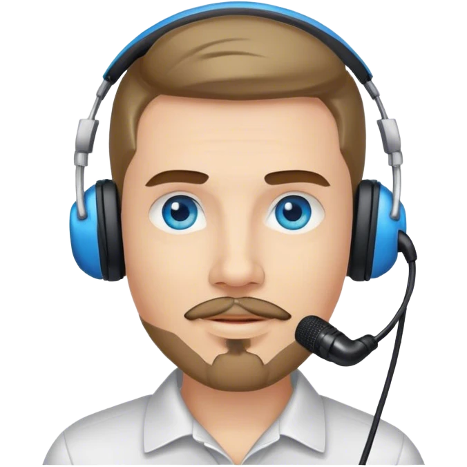 Podcaster with goatee, blue eyes and a microphone emoji