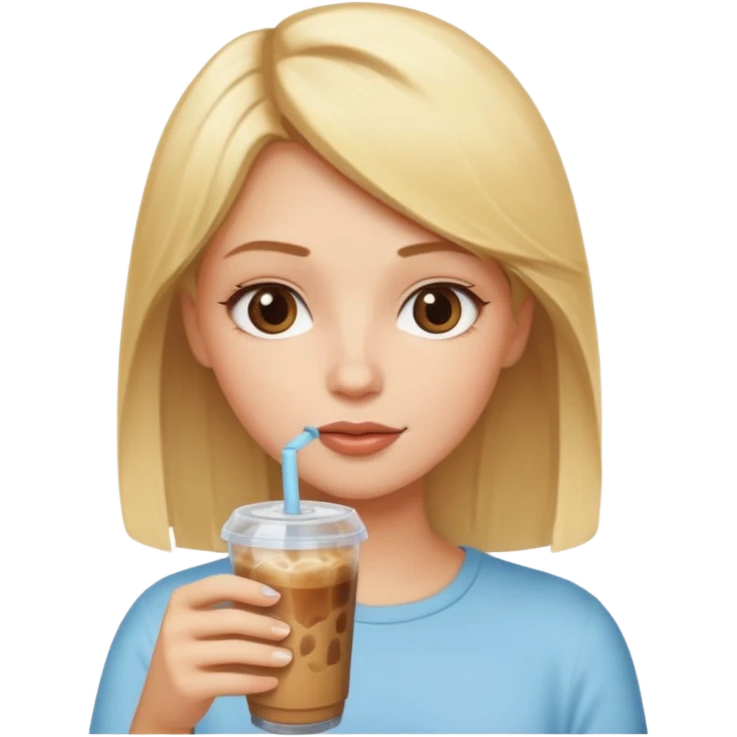 Blonde haired girl drinking an iced coffee emoji