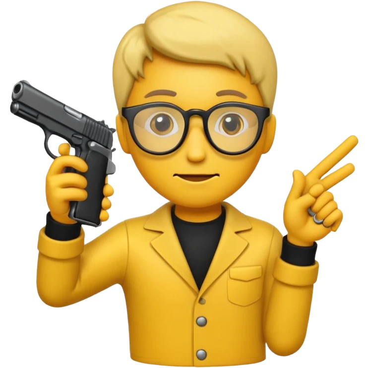 Quiero un emoji con lentes negros con una pistola automática en la mano emoji