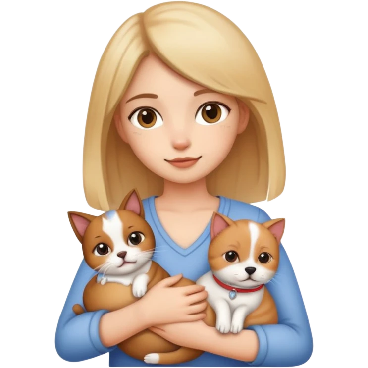 Girl holding a cat and a dog emoji