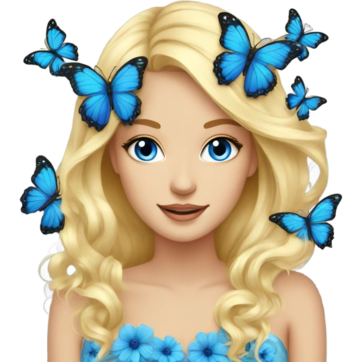 Gorgeous blond lady blue eyes with flowers and butterflies emoji
