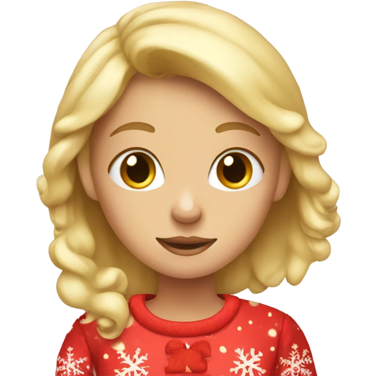 blonde girl with pajamas and Christmas hat going to sleep emoji