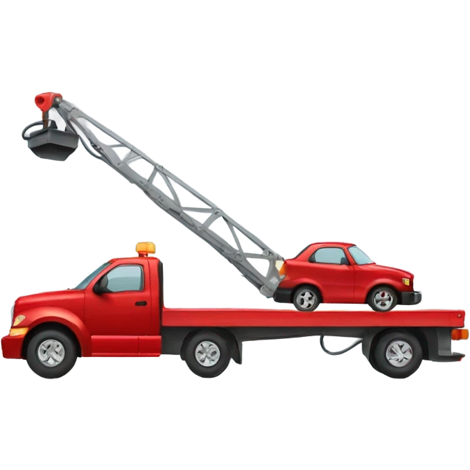 Red flatbed tow truck towing a car emoji