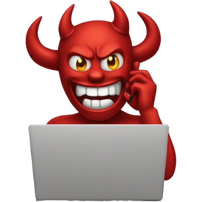 devil on the phone, in front of a laptop emoji