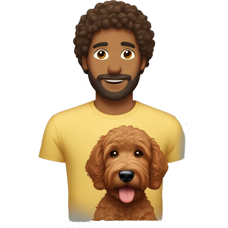 Brown man with a red goldendoodle emoji