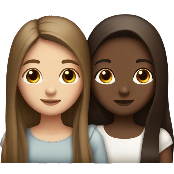 Two girls hugging one white skin  with long straight brown hair and the other with brown skin long dark brown hair  emoji