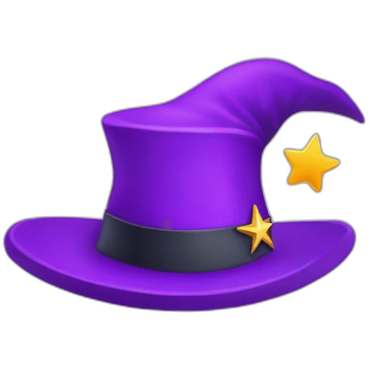 magician with a purple pointy magic hat with a star working on a macbook emoji