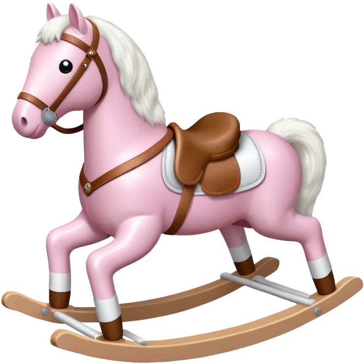 Light pink rocking horse toy for kids with a white saddle and white legs emoji