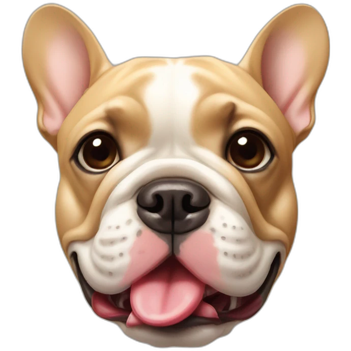 head shot of chunky tan french bulldog with tongue out emoji