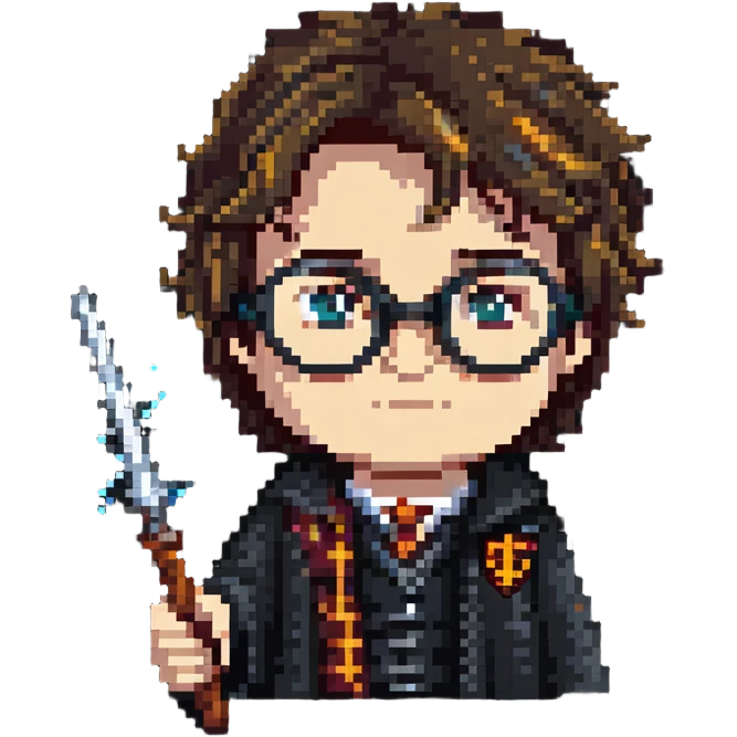 Harry Potter with glasses, lightning scar, and wand emoji