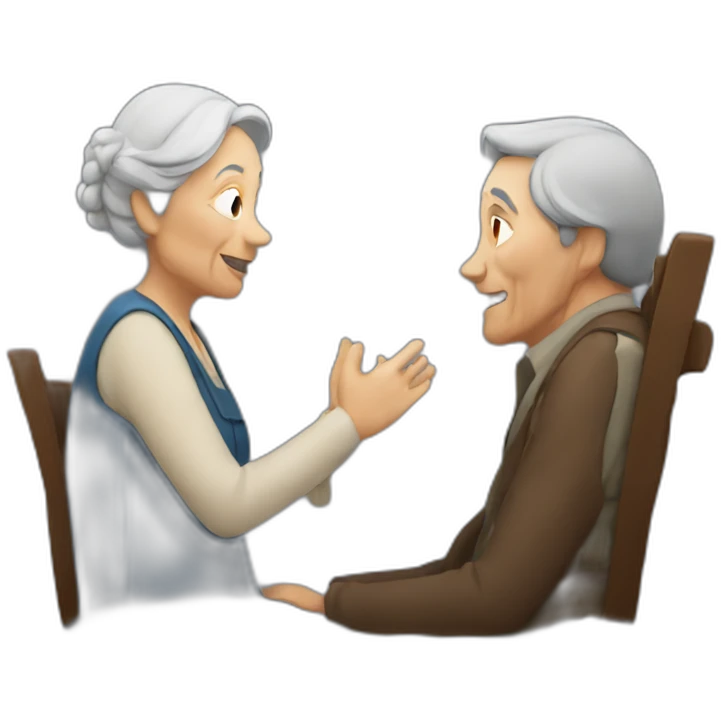 Old woman listening to a man sing emoji