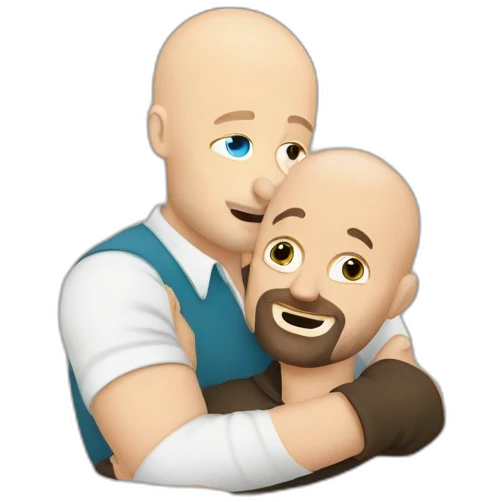 Tall Hungarian blue eyes bald blond bearded man hugs African bald  bearded 50s man emoji