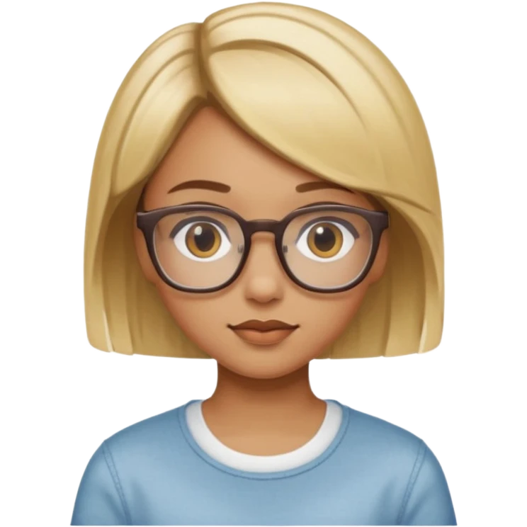 Una chica de piel morena clara con cabello corto de color rubio en mechones y lentes cuadrados emoji