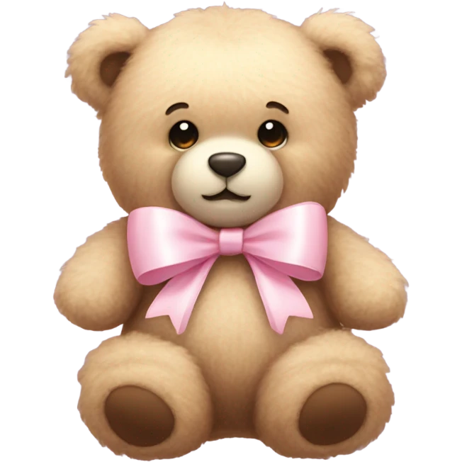 Fluffy teddy bear with light pink bow  emoji