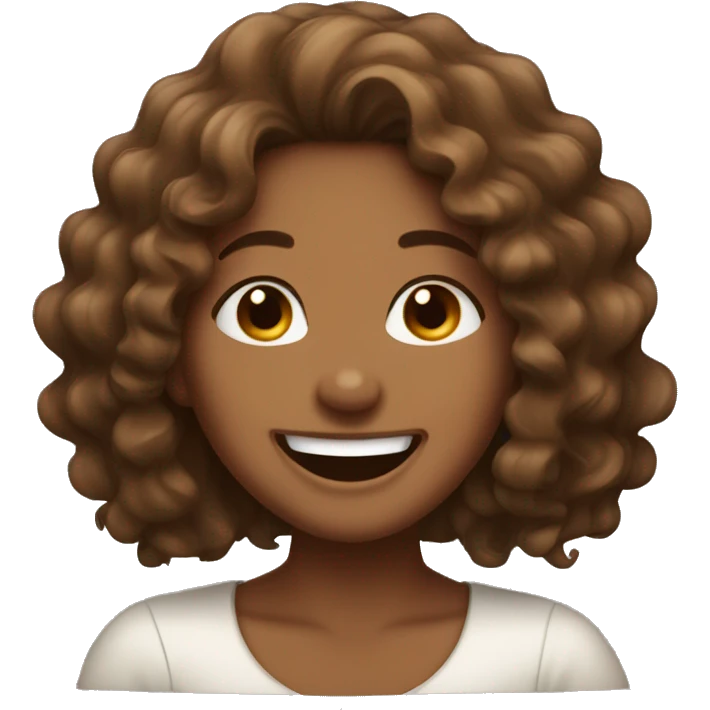 Brown skinned brown curly long haired girl laughing  emoji