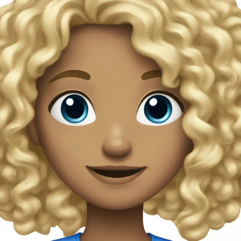 blonde girl smiling outdoors with curly hair and blue eyes emoji