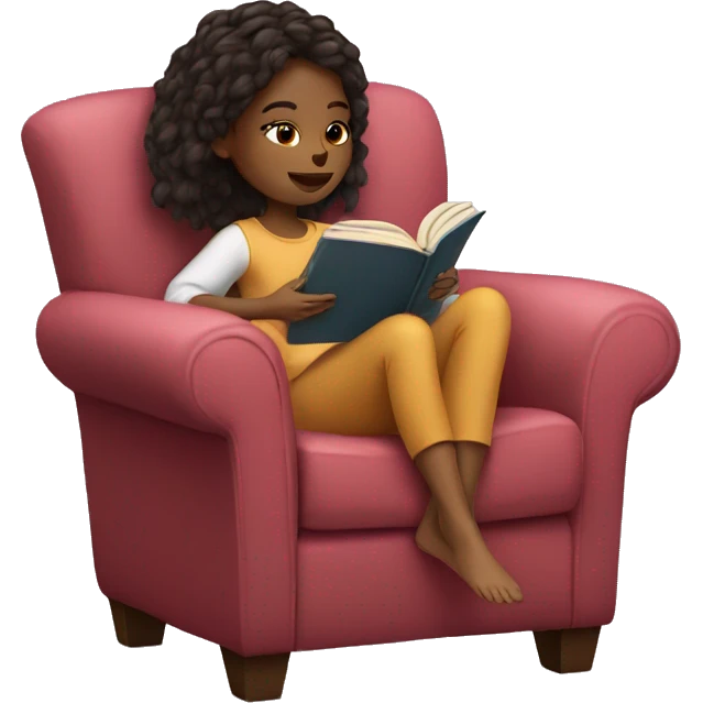 girl reading a book in cozy chair  emoji