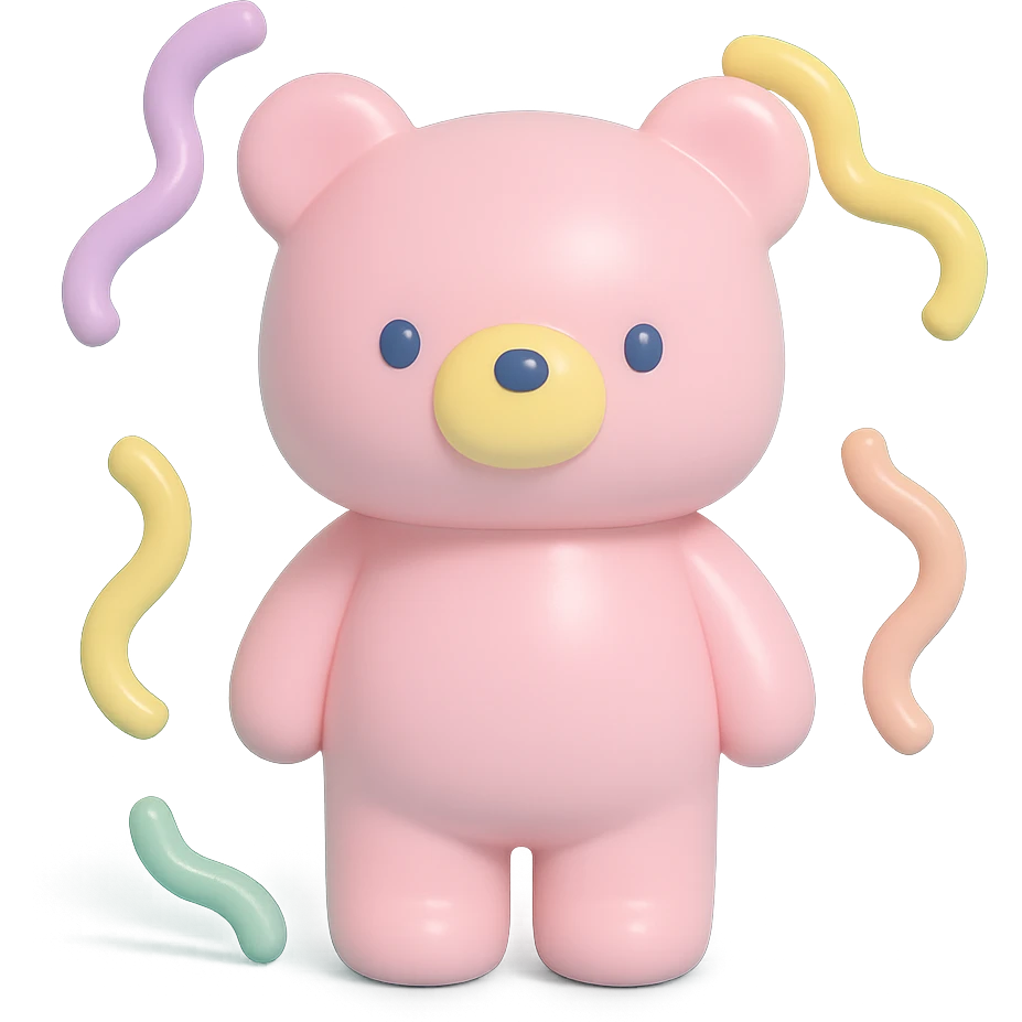 bear with swirly streamers around in vinyl figure style emoji