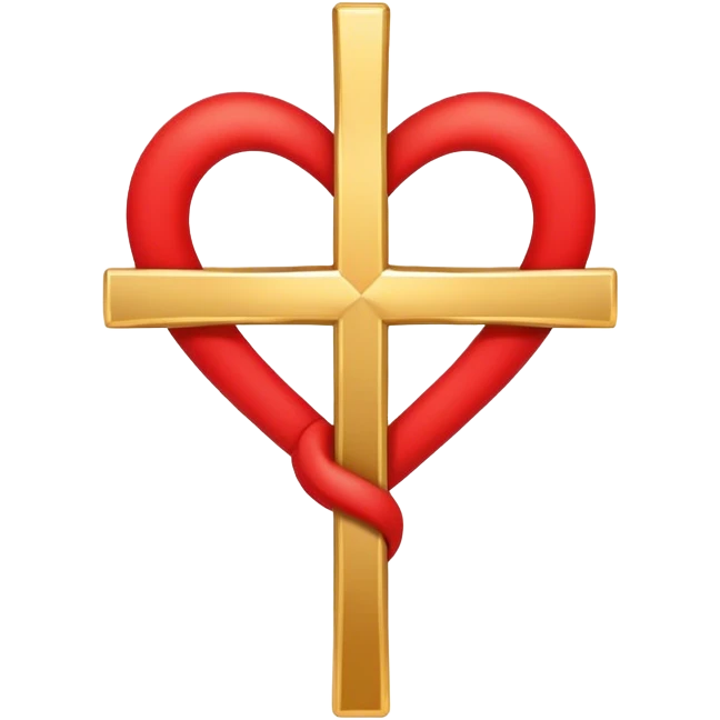 Two red  heart outlines  entwined with a simple gold cross  emoji