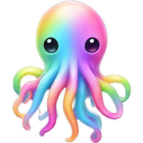 Kawaii pastel rainbow squid with neon necklace  emoji