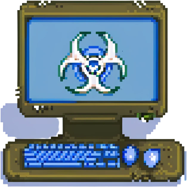 blue screen computer with a biohazard sign emoji