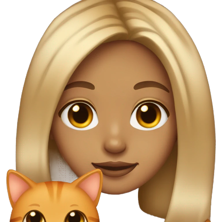 Tan girl with blonde balayage and brown eyes holding an orange cat emoji