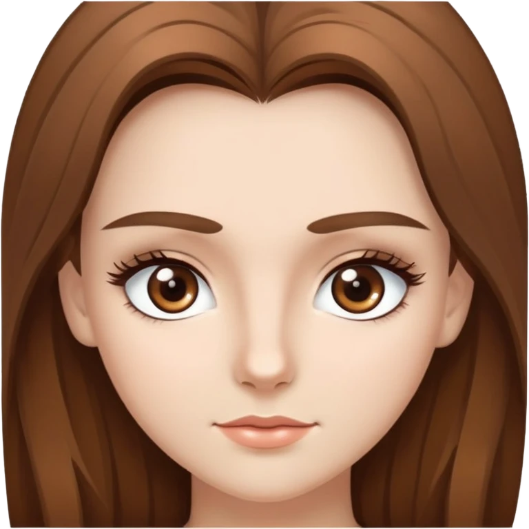Una ragazza bellissima, con i capelli castani e una ciocca di capelli bianchi, un sopracciglio bianco e uno marrone come i capelli, gli occhi color nocciola, la pelle chiara e le ciglia lunghissime... emoji