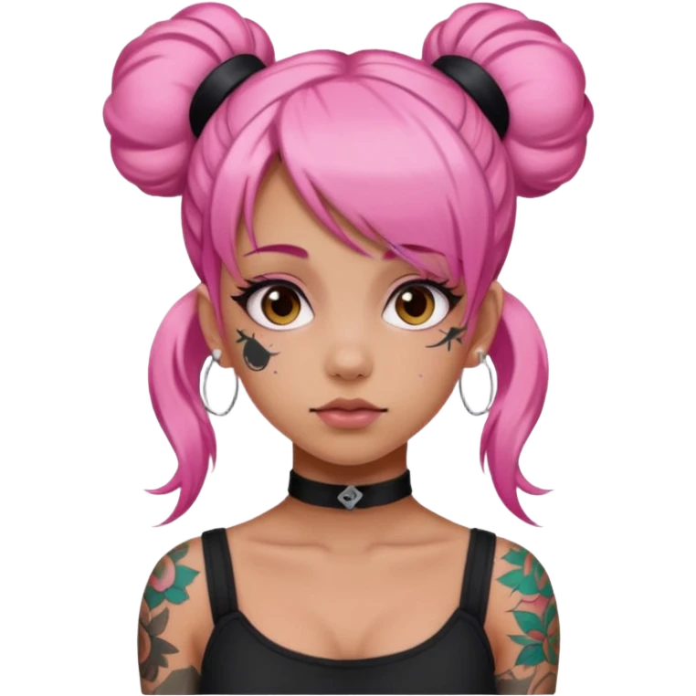 Tattooed girl with space buns and side bang pink hair  emoji