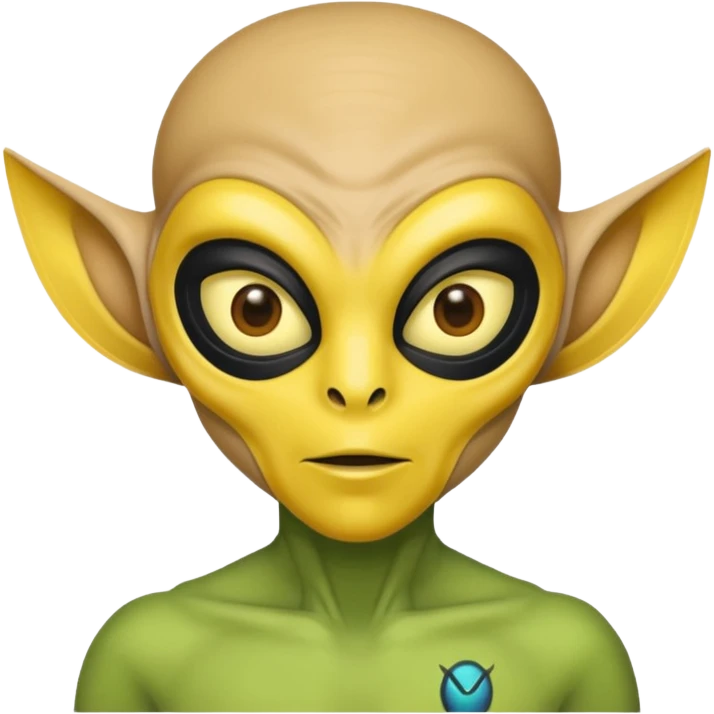 an alien with yellow mask and shirt, half upon
 emoji