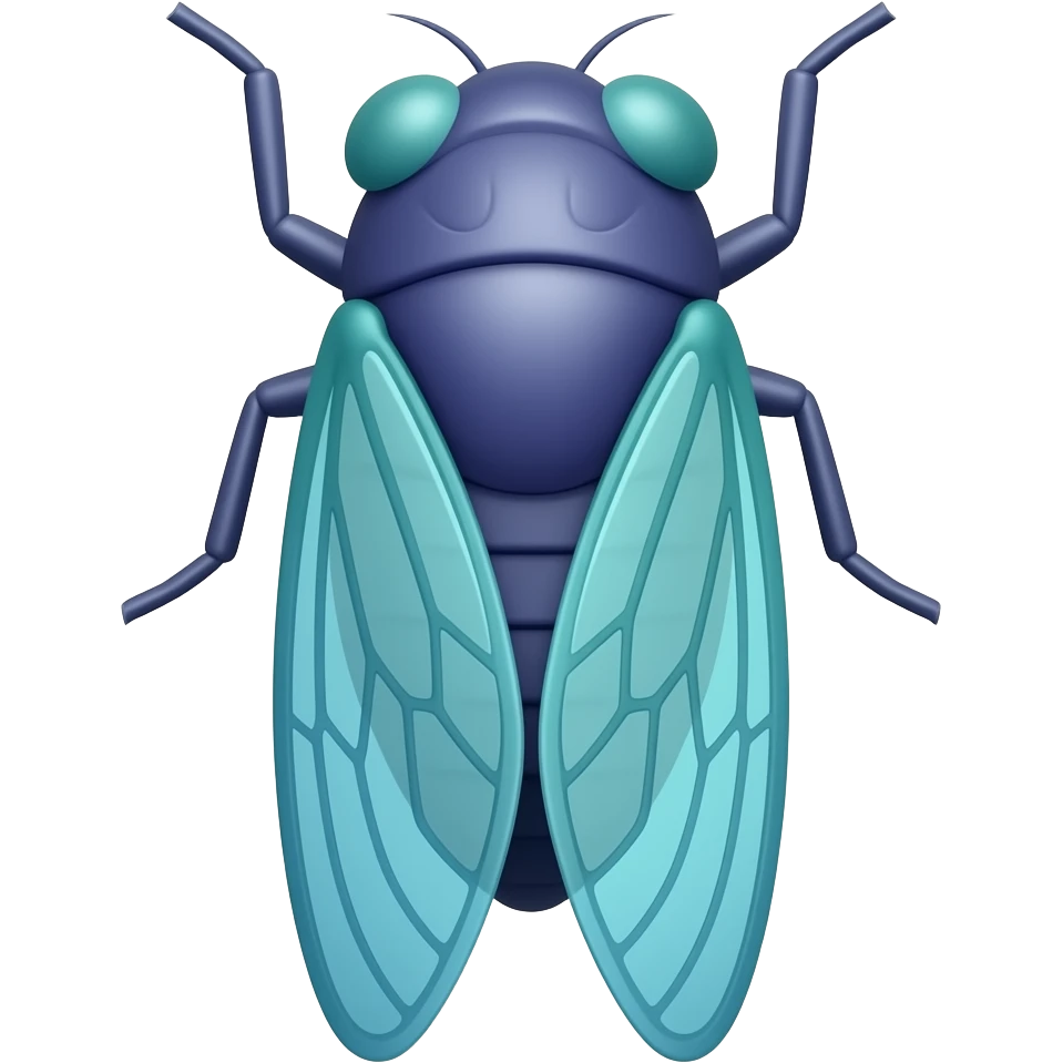 2D render IPhone emoji PNG Cicada; Blue purple green color emoji