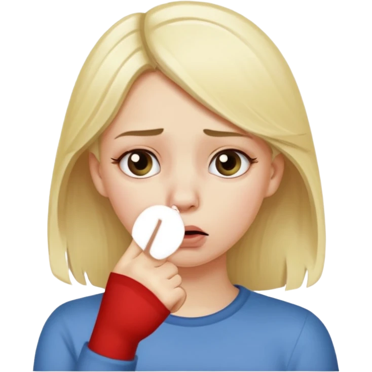 white blonde girl holding her nose with her index finger and thumb because something stinks  emoji