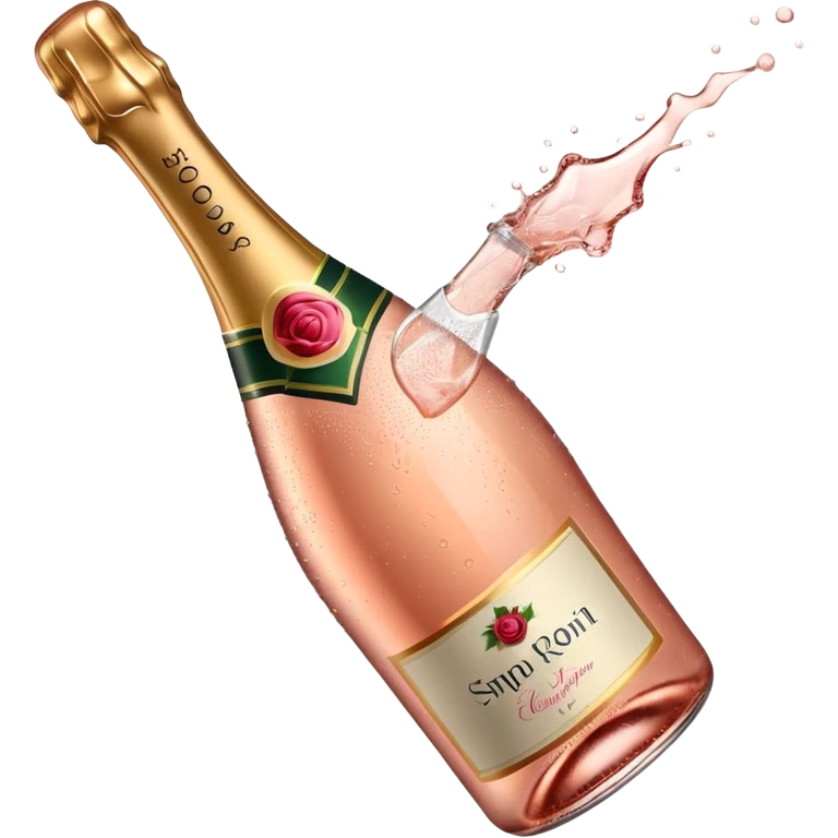 bottle of sparkling rose champagne tilted to the right emoji