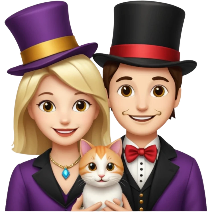 magician couple and their pet cat emoji