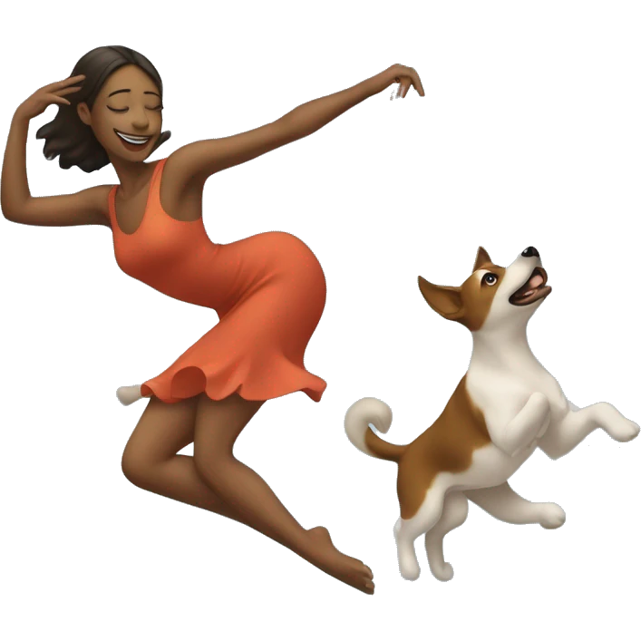 woman dancing in the sky with a dog emoji
