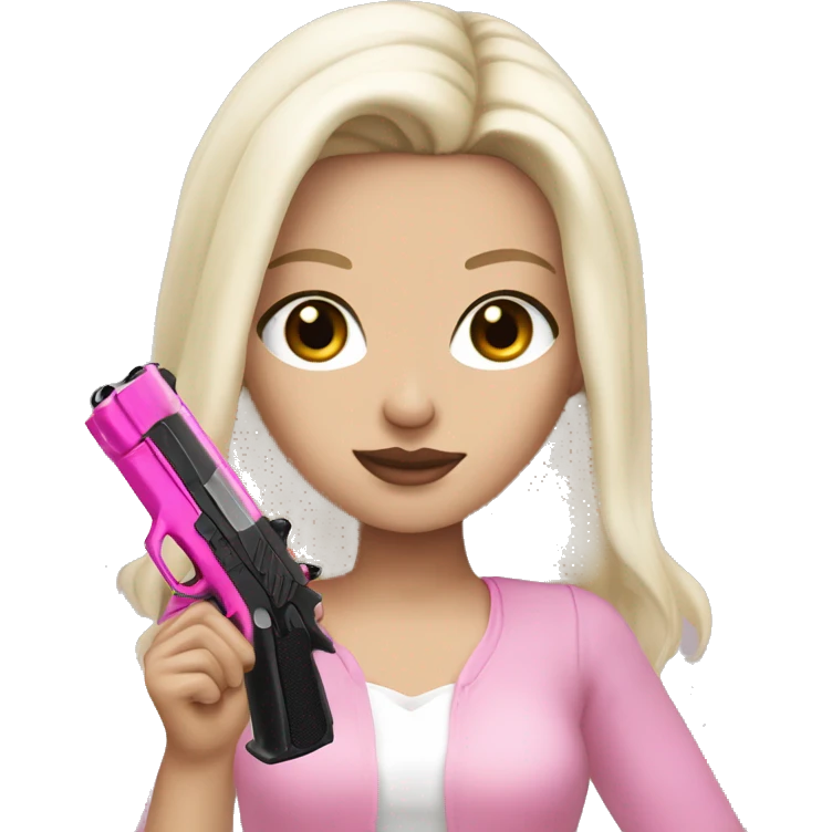 White Girl hand pink nails holding pink gun with black hair and brown eyes emoji