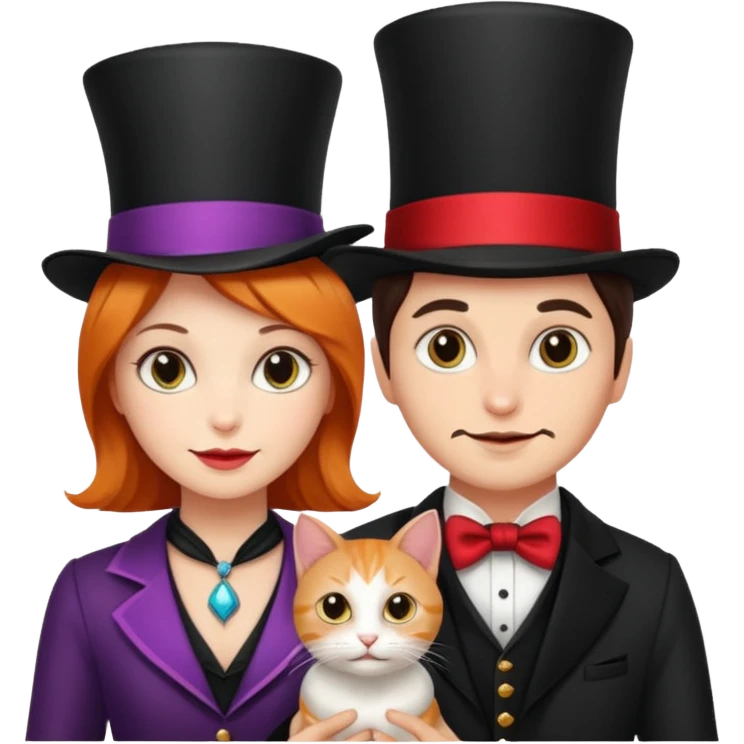magician couple and their pet cat emoji