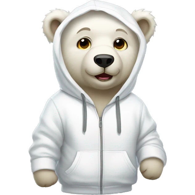 A white bear cub dressed in a white hoodie emoji
