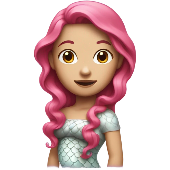 white mermaid with pink tail and brown long hair emoji