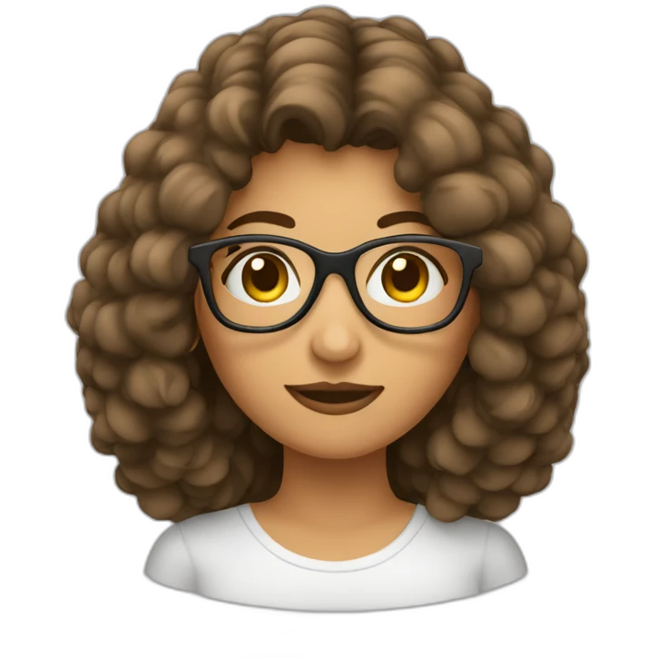 mujer pelo castaño largo con lentes emoji