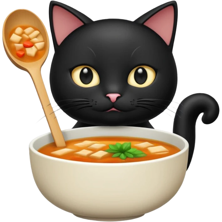 Black cat holding miso soup emoji