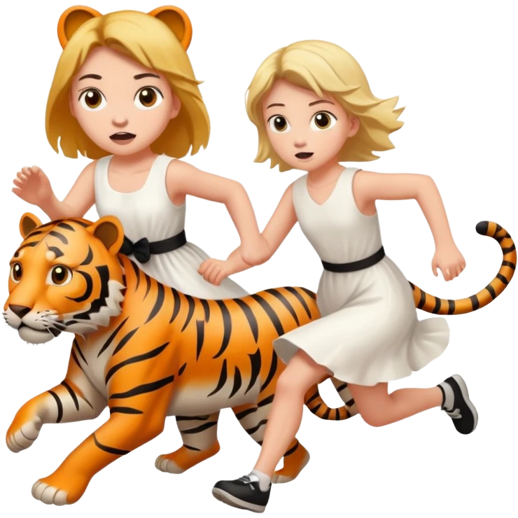 A girl runs away from a tiger emoji