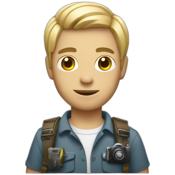 Guy with dirt blonde middle part holding a camera emoji