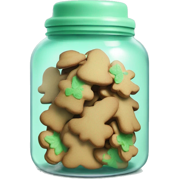 Realistic glass cookie jar with mint green  lid full of gingerbread cookies isolated. emoji