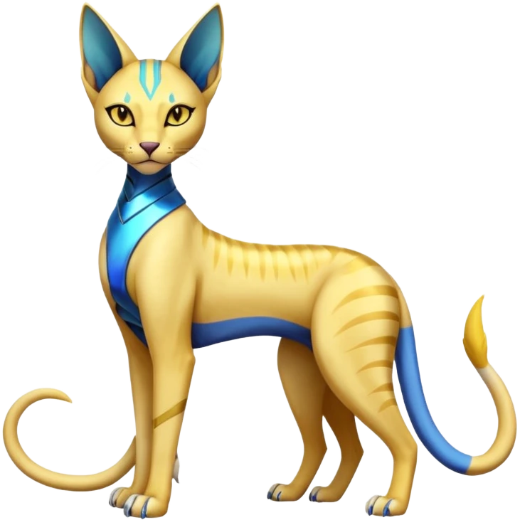 Modern futuristic shiny colorful Bastet-Sphynx-Lombax-Zeraora-Renamon-fusion (full body) emoji