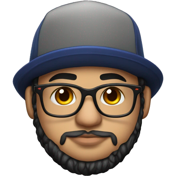 chubby venezuelan programmer with beard, glasses, CUBS hat, airpods with tattoos emoji