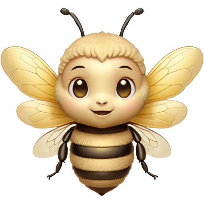Cinematic Cute Bee Portrait Emoji, Head tilted playfully and inquisitively, featuring a delightfully small, fuzzy body with bright, sparkling eyes and adorable, delicate wings, Simplified yet irresistibly adorable features, highly detailed, glowing with a warm, inviting glow, high shine, affectionate and lively, stylized with a touch of whimsical honeyed charm, soft glowing outline, capturing the essence of a mischievous yet endearing bee that seems as if it could buzz out of the screen into your arms! emoji