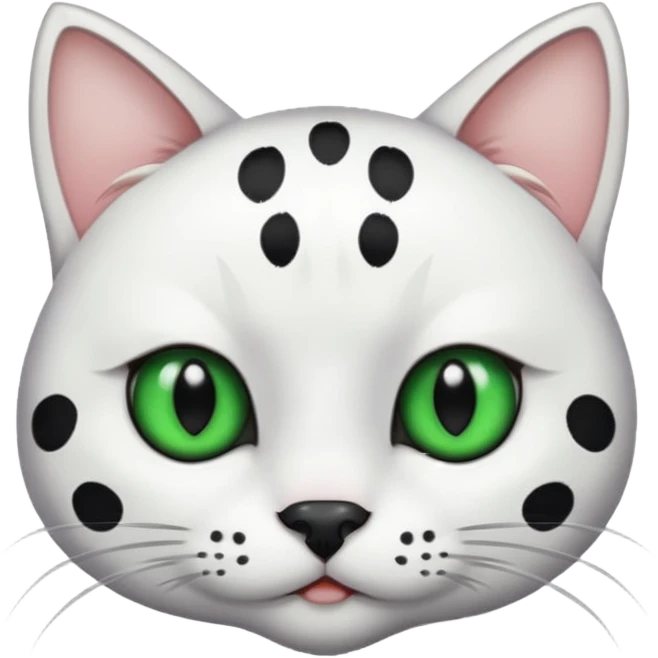 um gato branco com manchas pretas  olho preto e verde só manchas pretas emoji